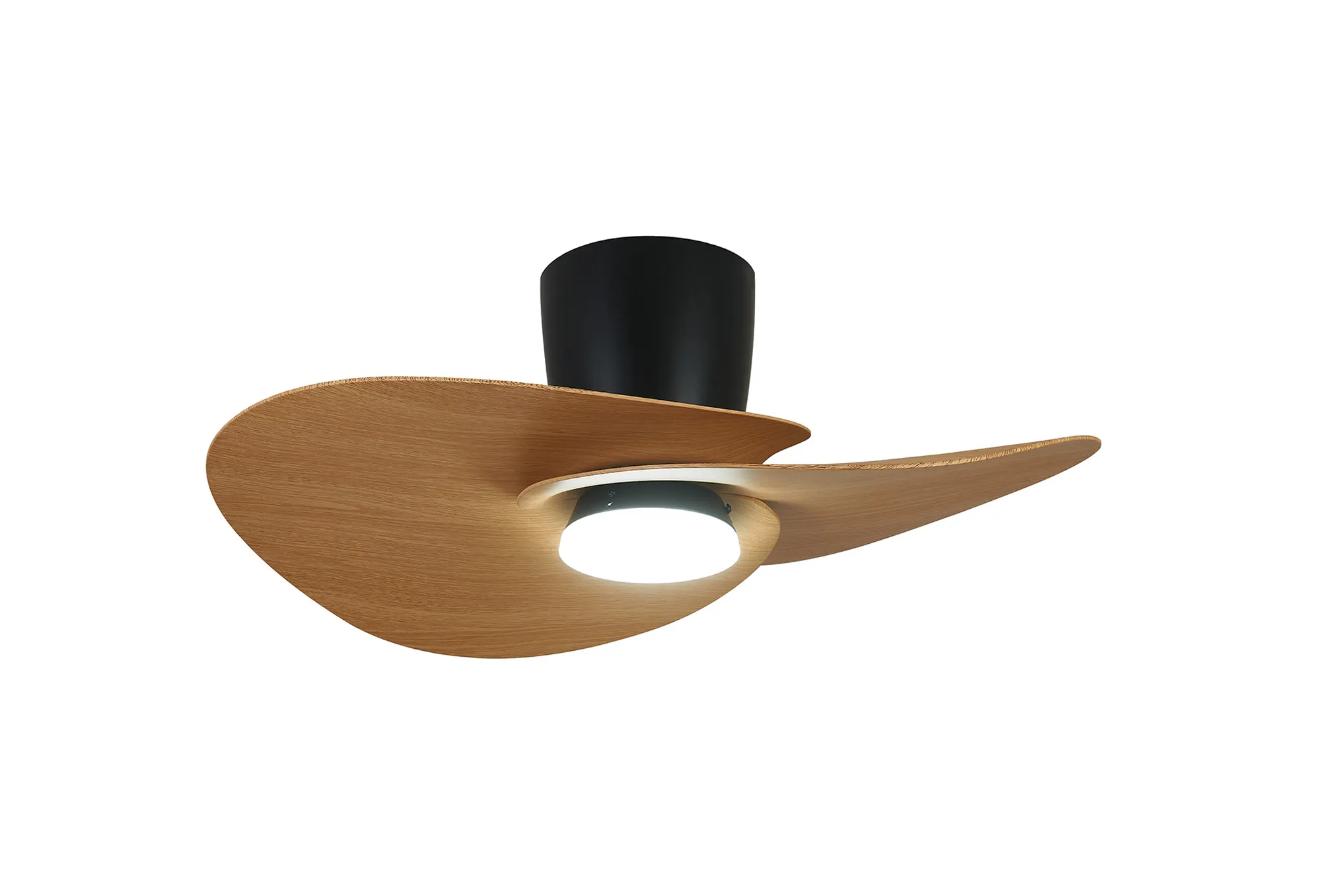 M9468  Nenufar 74 x 44cm 18W LED Dimmable Ceiling Light With Built-In 30W DC Fan, 3000-5000K Remote Control, 3600lm, Black/Wood, 5yrs Warranty